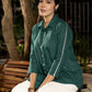 Bottle Green Cotton Shirt with Delicate White Lace and Bead Embellishments