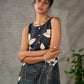 Bottle green and beige Pichwai lotus printed dress with beige accents