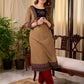Timeless Beige Cotton Straight Kurta with Artistic Elephant Motif and Traditional Ajrakh Hem Border