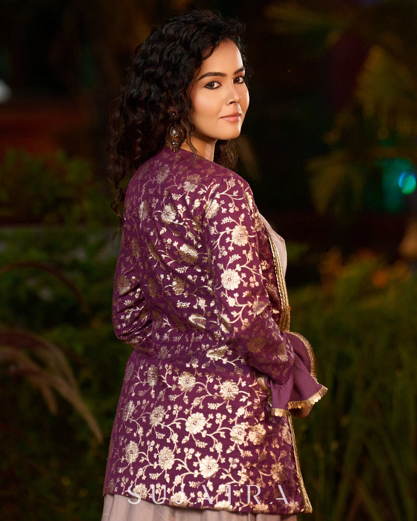 Exquisite Lavender Chanderi Princess-Cut Flared Gown with  Brocade Jacket Additional