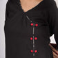 Black Cotton Wrap Pattern Top with Ikat Cuff Panels and Button Highlight