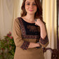 Timeless Beige Cotton Straight Kurta with Artistic Elephant Motif and Traditional Ajrakh Hem Border