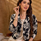Classic Monochrome Floral Print Cotton Bolero Jacket