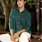 Bottle Green Cotton Shirt with Delicate White Lace and Bead Embellishments