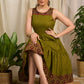Elegant olive cotton dress featuring intricate block printed border