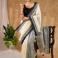 Authentic Off White Pure Silk Block Printed Saree With Temple Border
