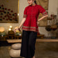 Chic Maroon Cotton Top Crafted With Front And Sleeve Pleats, Accented with Ajrakh Border