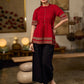 Chic Maroon Cotton Top Crafted With Front And Sleeve Pleats, Accented with Ajrakh Border