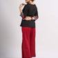 Black Cotton Wrap Pattern Top with Ikat Cuff Panels and Button Highlight