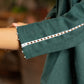 Bottle Green Cotton Shirt with Delicate White Lace and Bead Embellishments