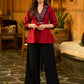Mystic Maroon Heritage Cotton Top with Ajrakh Yoke, V Collared Neckline and Subtle Silver Embellishments