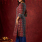 Rustic Harmony Blue–Maroon Combination Ajrakh Cotton Kurta with Delicate Embroidery