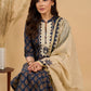 Deep Dusk Charm Cotton Kurta Set with Appliqué Yoke and Dupatta