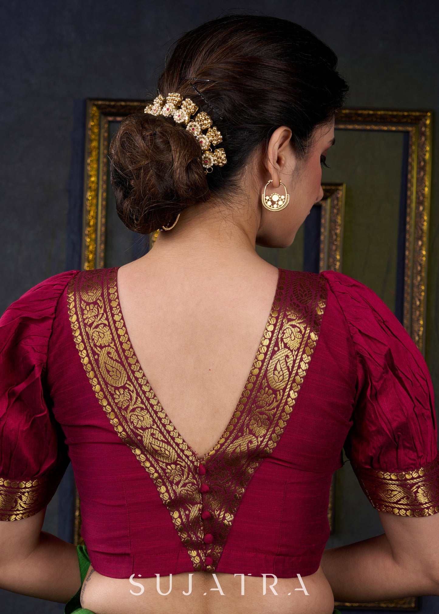 Exclusive Magenta Cotton Silk Blouse with Zari Borders