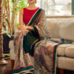 Regal Bottle Green Georgette Saree with Artistic Kalamkari Printed Pallu & Delicate Gold Lace Border