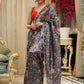 Exclusive floral printed saree with delicate hand embroidery and scalloped embroidered edges