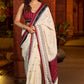 Classic ivory cotton saree adorned with Jamdani-inspired woven motifs