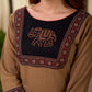 Timeless Beige Cotton Straight Kurta with Artistic Elephant Motif and Traditional Ajrakh Hem Border