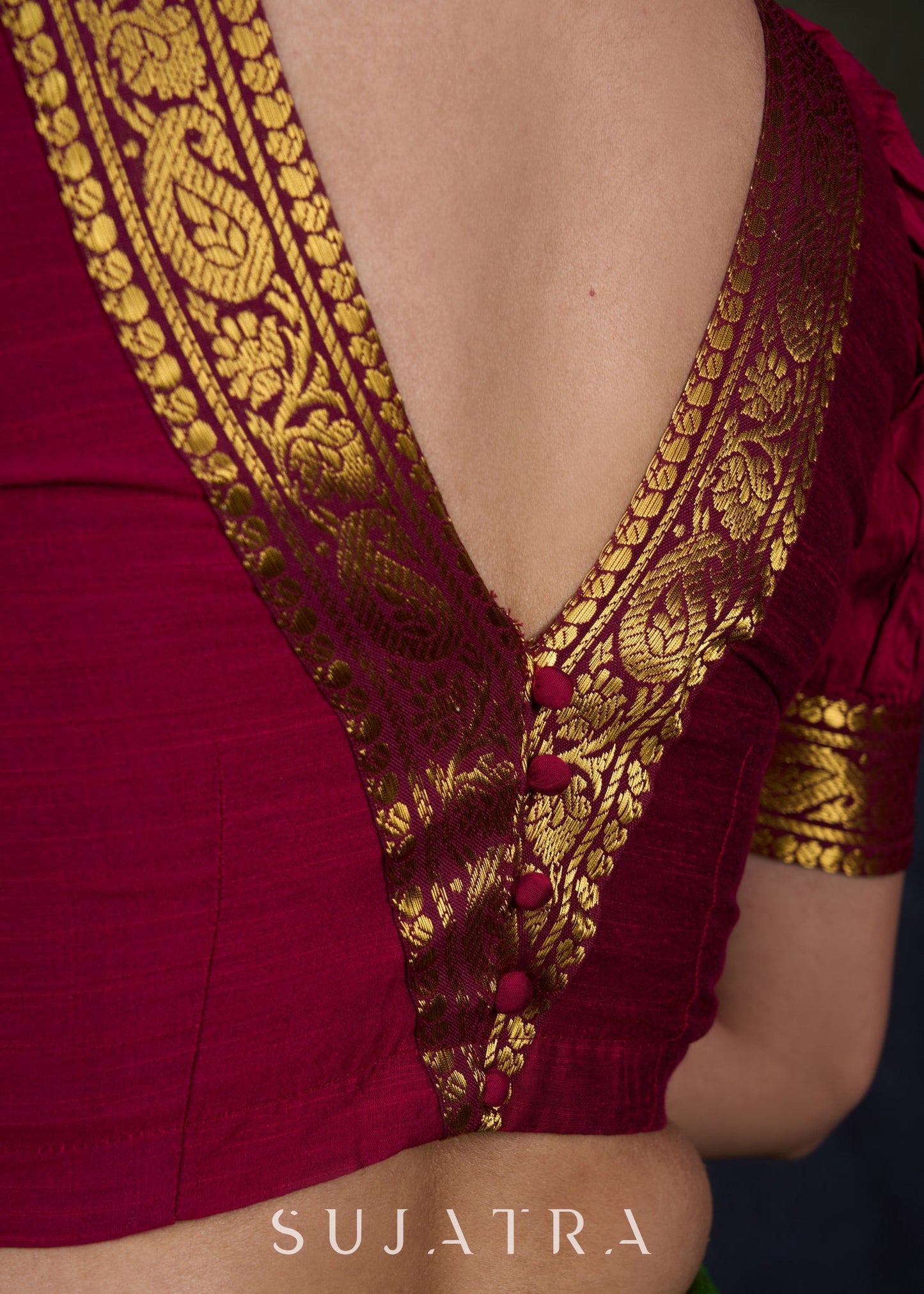 Exclusive Magenta Cotton Silk Blouse with Zari Borders