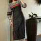Black Straight cut Handloom cotton kurta with Ikkat and contrasting Border