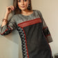 Black Straight cut Handloom cotton kurta with Ikkat and contrasting Border
