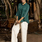Bottle Green Cotton Shirt with Delicate White Lace and Bead Embellishments