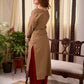 Timeless Beige Cotton Straight Kurta with Artistic Elephant Motif and Traditional Ajrakh Hem Border