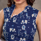 Indigo Printed Navy Blue Sleeveless Blouse with Asymmetric Collar