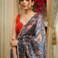 Exclusive floral printed saree with delicate hand embroidery and scalloped embroidered edges