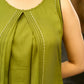 Olive Whispers Box Pleat Dress with Contrasting Hand Kantha Embroidery and Delicate Embellished Neckline