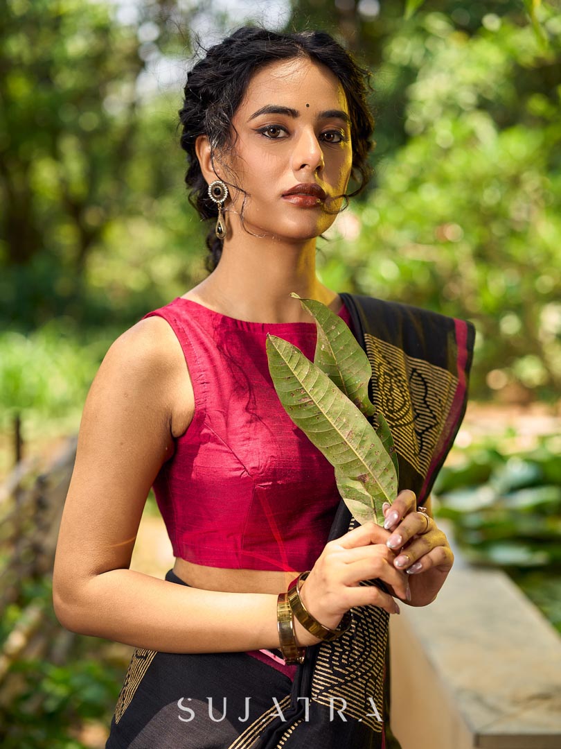 Vibrant Magenta Cotton Silk Sleeveless Boat Neck Blouse