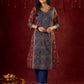 Rustic Harmony Blue–Maroon Combination Ajrakh Cotton Kurta with Delicate Embroidery