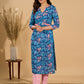Blue Breeze Floral Printed Mul Cotton Kurta with Striking Pink Highlights