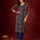 Rustic Harmony Blue–Maroon Combination Ajrakh Cotton Kurta with Delicate Embroidery