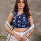 Indigo Printed Navy Blue Sleeveless Blouse with Asymmetric Collar