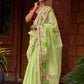 Classic Pista Green Chanderi Saree with Hand-Painted Pichwai Motifs & Contrast Magenta Accent