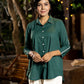 Bottle Green Cotton Shirt with Delicate White Lace and Bead Embellishments