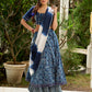 Modern folkloric layered indigo lehenga beautifully contrasted with a luminous full mirror work choli - Lehriya dupatta optional.