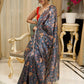 Exclusive floral printed saree with delicate hand embroidery and scalloped embroidered edges