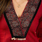 Mystic Maroon Heritage Cotton Top with Ajrakh Yoke, V Collared Neckline and Subtle Silver Embellishments