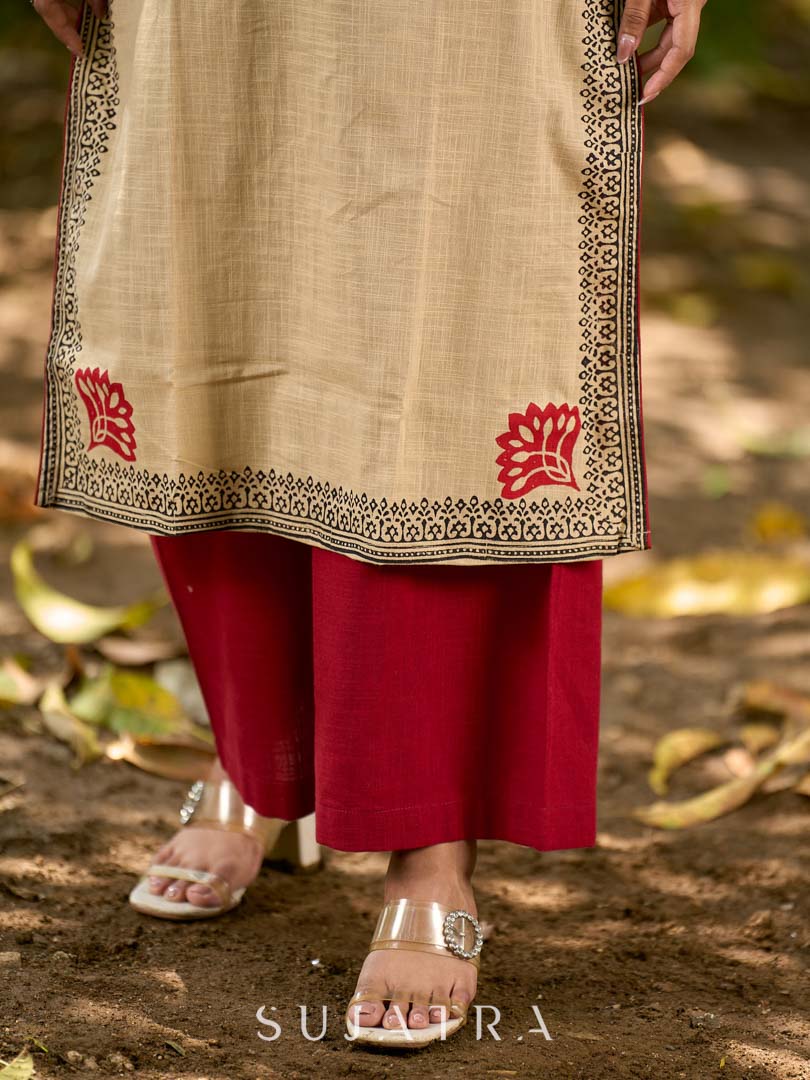 Earthy Maroon Cotton Straight Pants with Minimal Silhouette