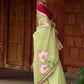 Classic Pista Green Chanderi Saree with Hand-Painted Pichwai Motifs & Contrast Magenta Accent