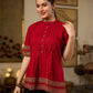 Chic Maroon Cotton Top Crafted With Front And Sleeve Pleats, Accented with Ajrakh Border