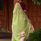 Classic Pista Green Chanderi Saree with Hand-Painted Pichwai Motifs & Contrast Magenta Accent