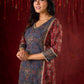 Rustic Harmony Blue–Maroon Combination Ajrakh Cotton Kurta with Delicate Embroidery