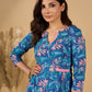 Blue Breeze Floral Printed Mul Cotton Kurta with Striking Pink Highlights