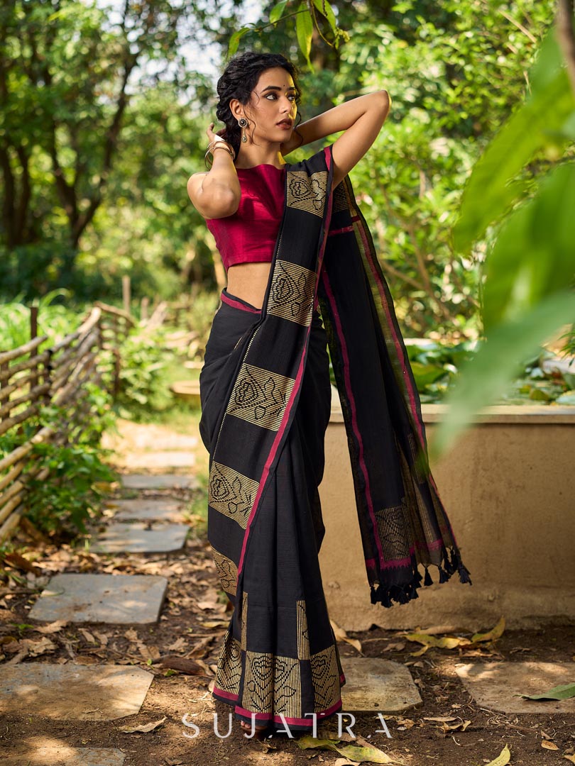 Vibrant Magenta Cotton Silk Sleeveless Boat Neck Blouse