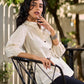 Ivory Cotton Flex Shirt Featuring Soft Gathered Sleeves