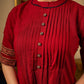 Chic Maroon Cotton Top Crafted With Front And Sleeve Pleats, Accented with Ajrakh Border