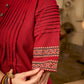 Chic Maroon Cotton Top Crafted With Front And Sleeve Pleats, Accented with Ajrakh Border